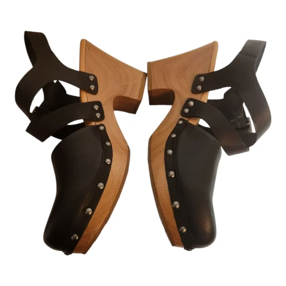 Korks ABloom Heeled Studded Black Clogs Size 9M - Picture 3 of 9